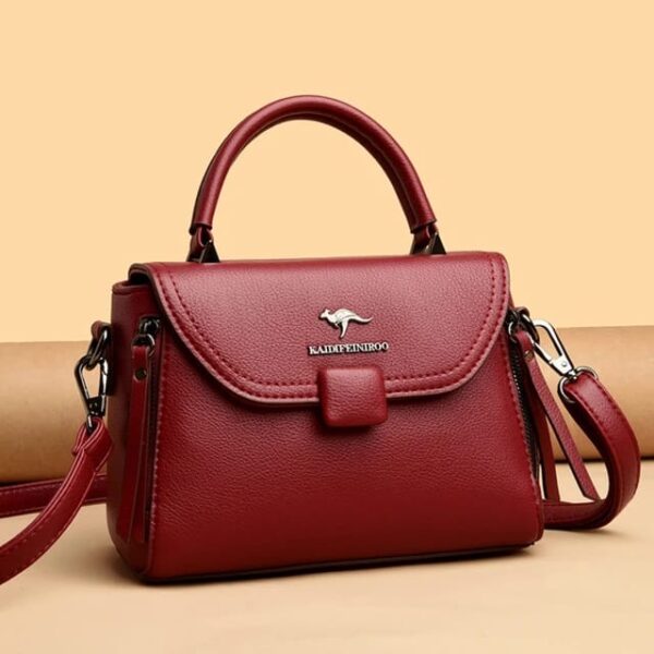 Luxury Fashion High Quality Leather Kangaroo Handbag (Maroon) - Image 2