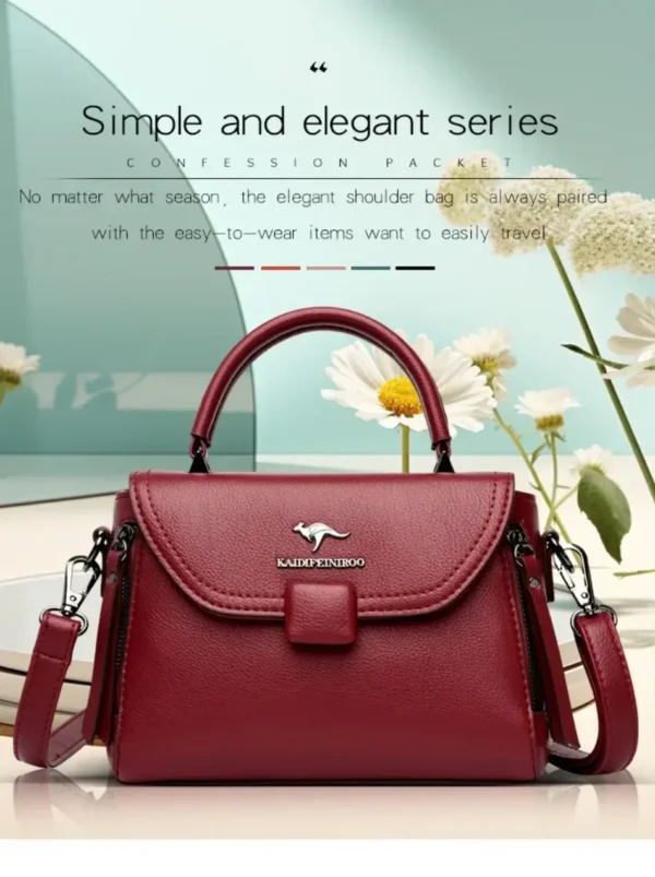 Luxury Fashion High Quality Leather Kangaroo Handbag (Maroon) - Image 4