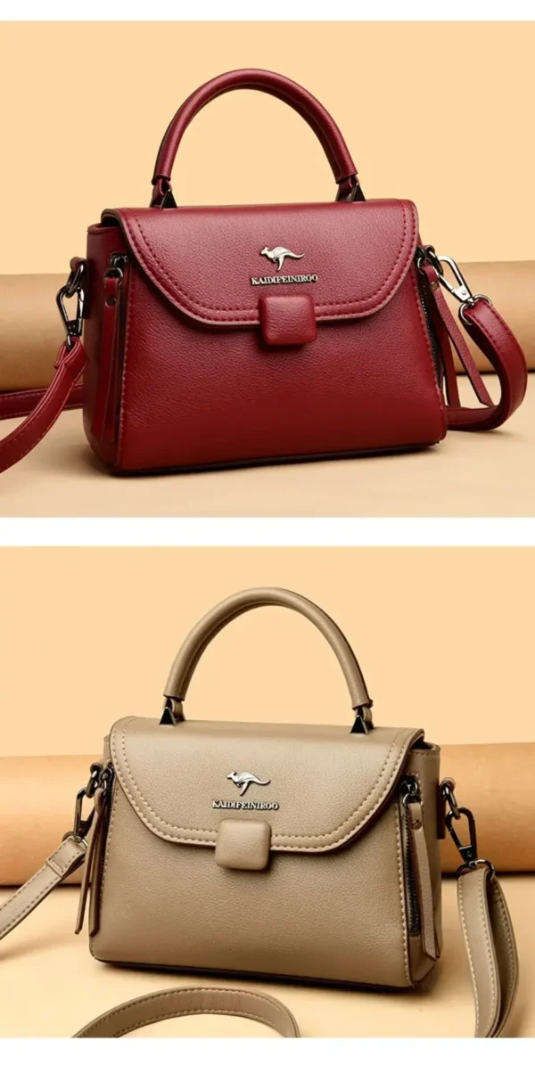 Luxury Fashion High Quality Leather Kangaroo Handbag (Maroon) - Image 5