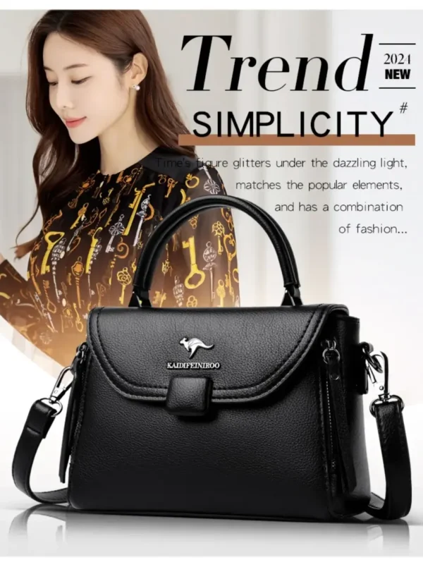 Luxury Fashion High Quality Leather Kangaroo Handbag (Black) - Image 3