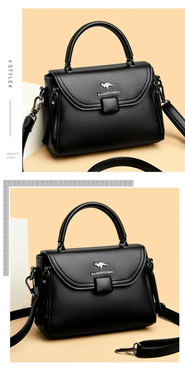 Luxury Fashion High Quality Leather Kangaroo Handbag (Black) - Image 5